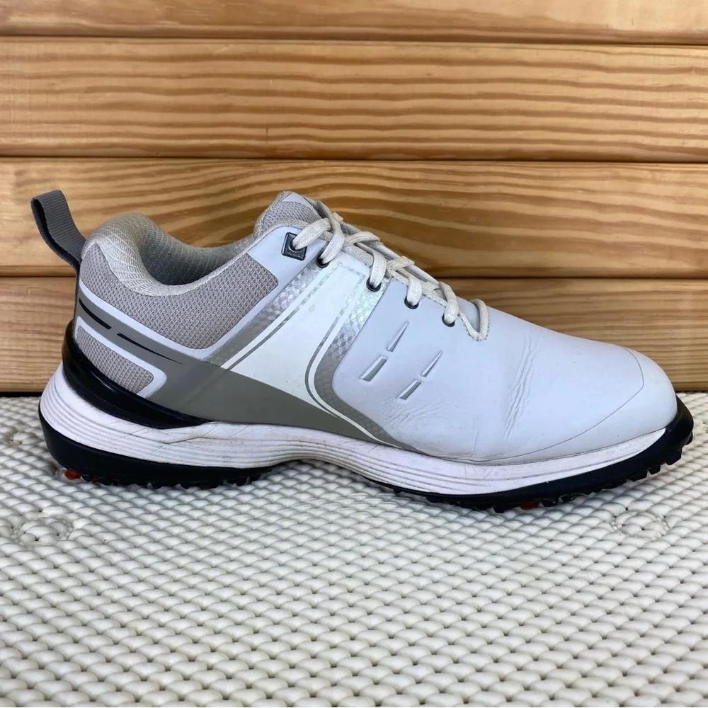 Sqairz Speed Men's 8.5 US Soft Spiked Golf Shoes Sneakers White Gray Black